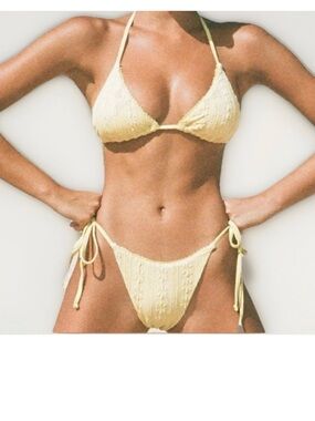 Tie-Side Triangle Bikini Set in Pale Yellow